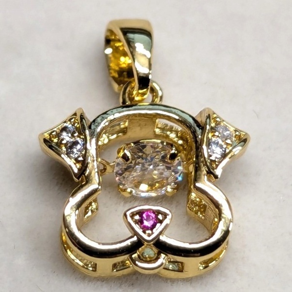 New Dog Face Pendant Charm Goldtone Dancing Crystal Puppy Charm Rhinestone CZ‎